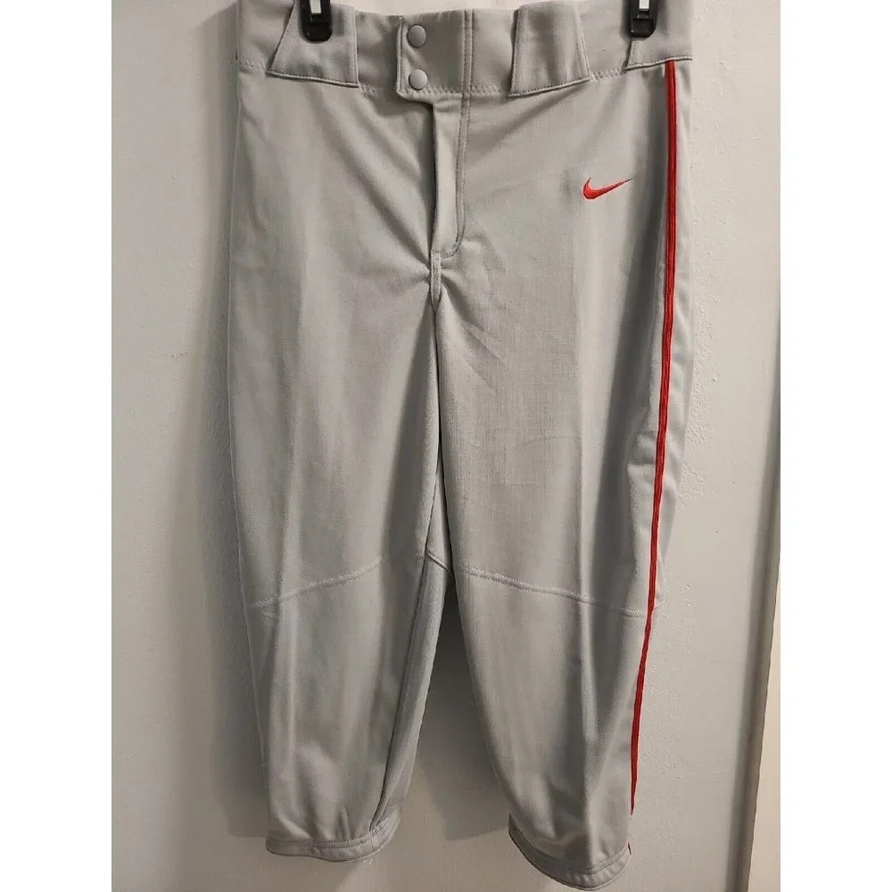 Nike Men's Vapor Baseball Knicker Pants Sz Small Gray Red Piped BQ6437-056 New